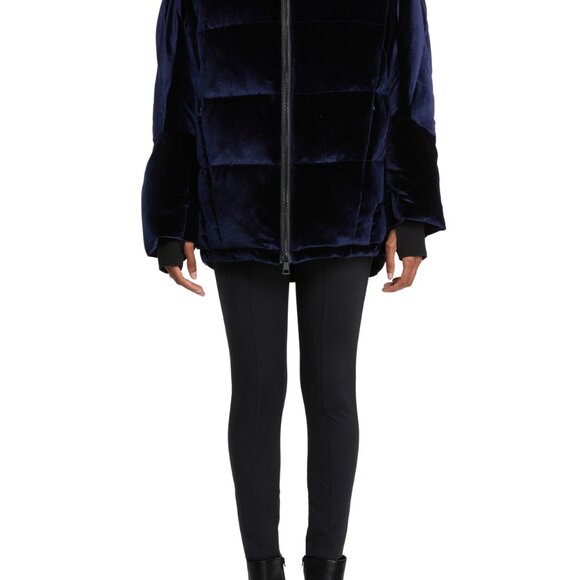 Badgley Mischka Velvet Puffer, Navy - Picture 2 of 5